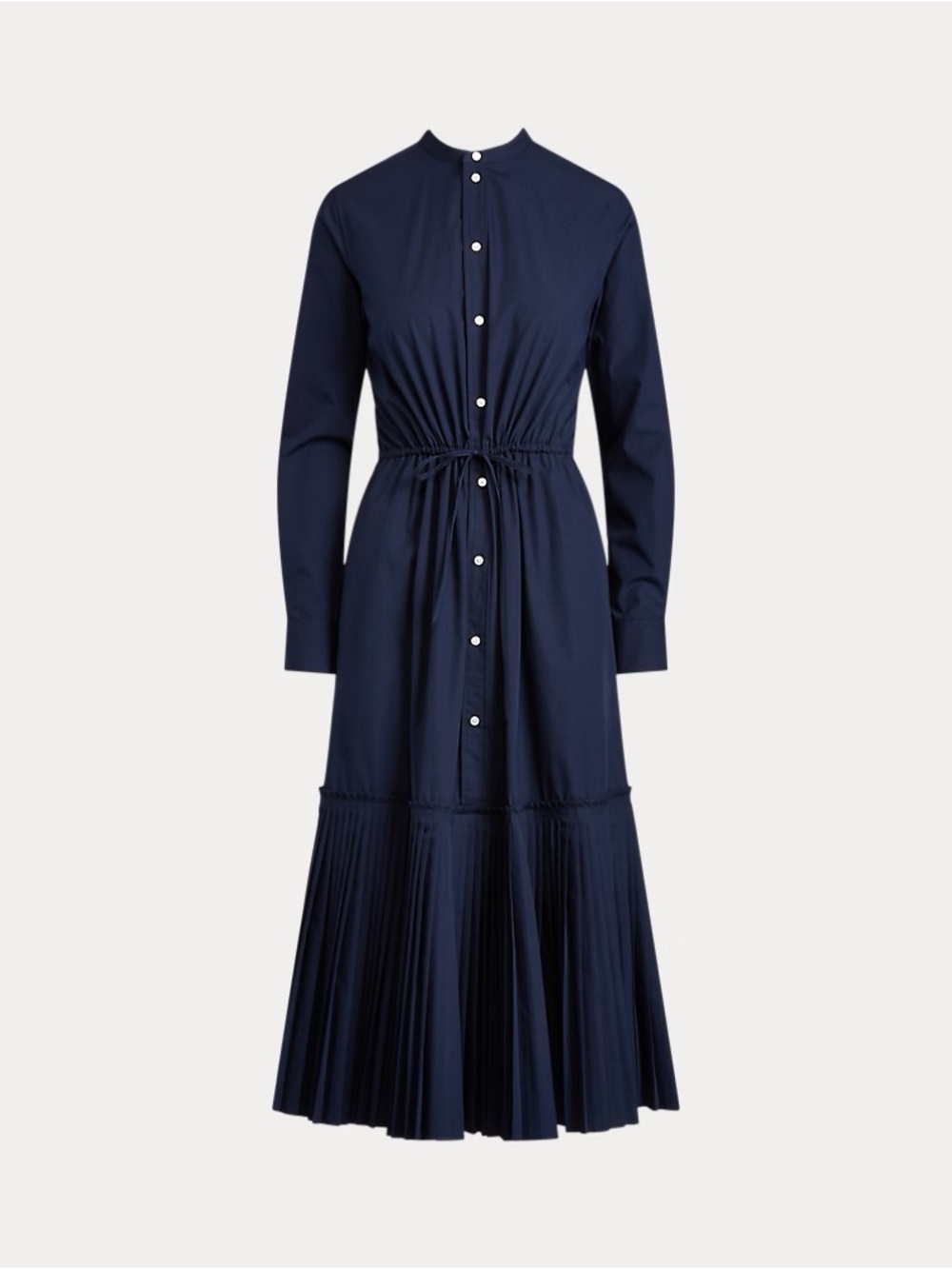 Polo Ralph Lauren Navy Pleated-Hem Drawstring Midi Shirtdress Size 6 - Picture 1 of 10